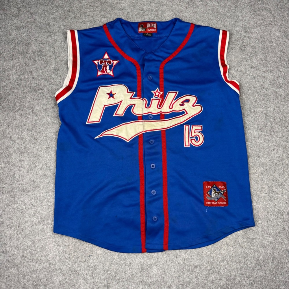 Vintage Classics Raw Blue Phila 15 Baseball‎ Jersey Mens Large Blue Sleeveless